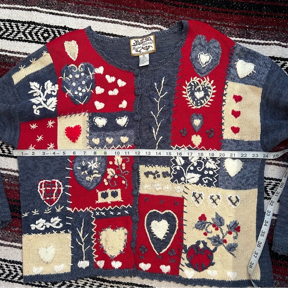 Cutest heart& floral  knit button down sweater cardigan XL Heirloom Collectables - Picture 6 of 8